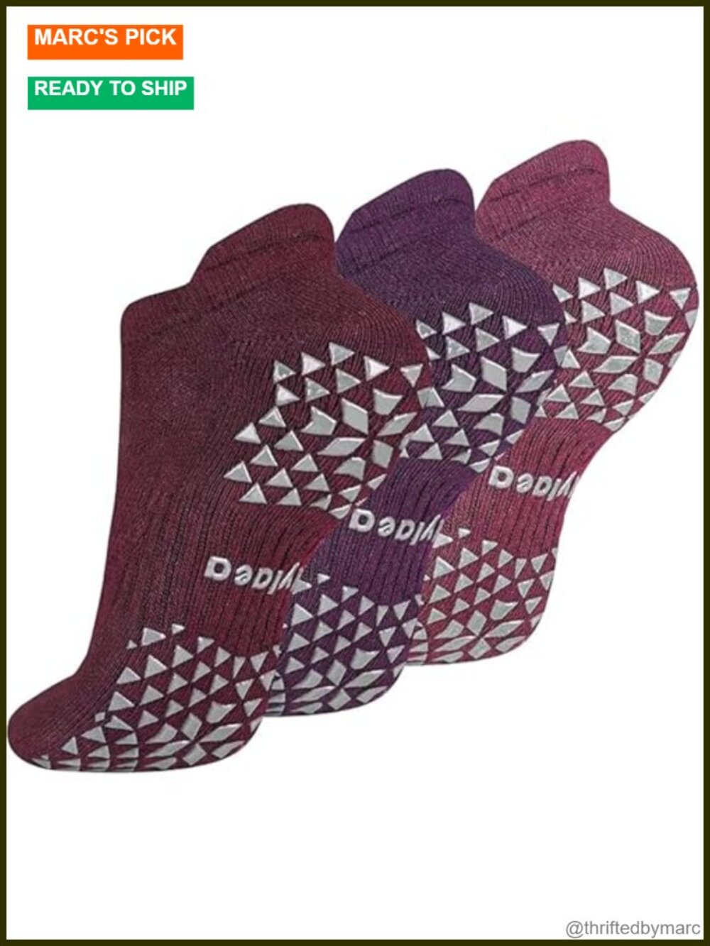 Non Slip Yoga Socks with Grip - Ankle Cushioned Cotton for Pilates Barre